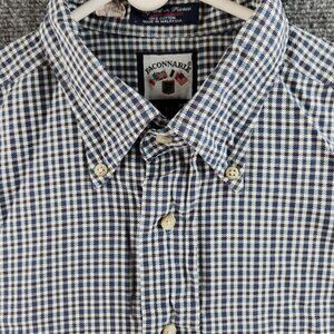 Faconnable Button Up Long Sleeve Blue Check Shirt Cotton Men Large Woven Adult